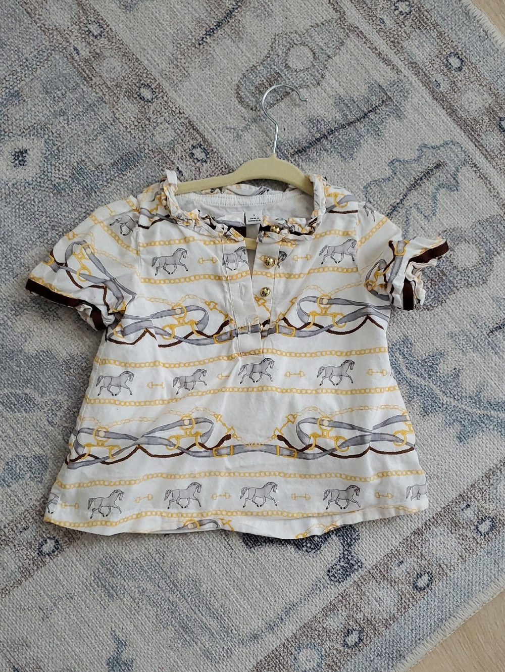 Janie and Jack Girl's Equestrian Horse Scarf Top Short Sleeve Shirt Sz3